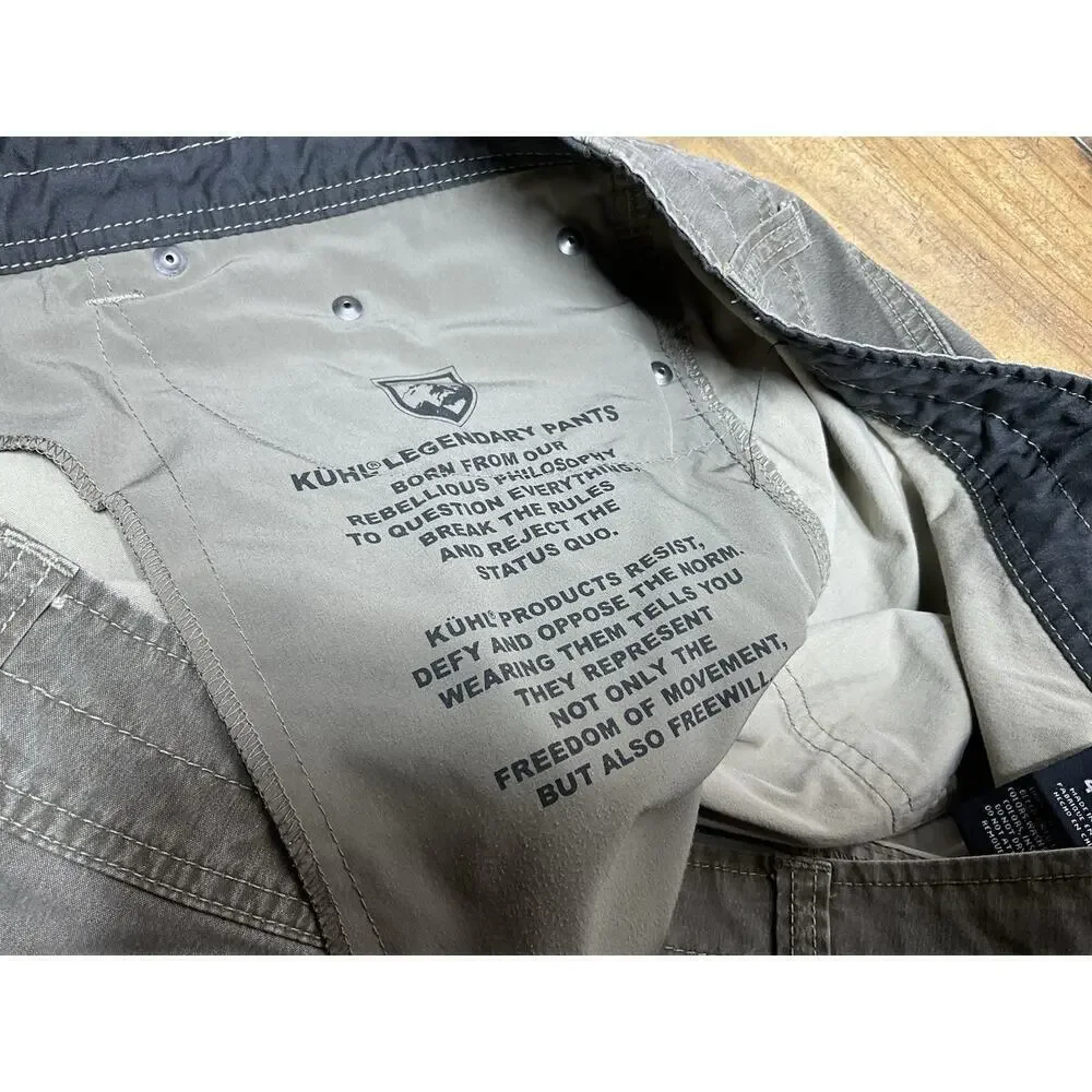 KUHL REVOLVR Mens Sz 40x30 Brown Cotton Stretch Outdoor Trail Pants